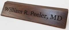 Personalized office name plate on walnut wood