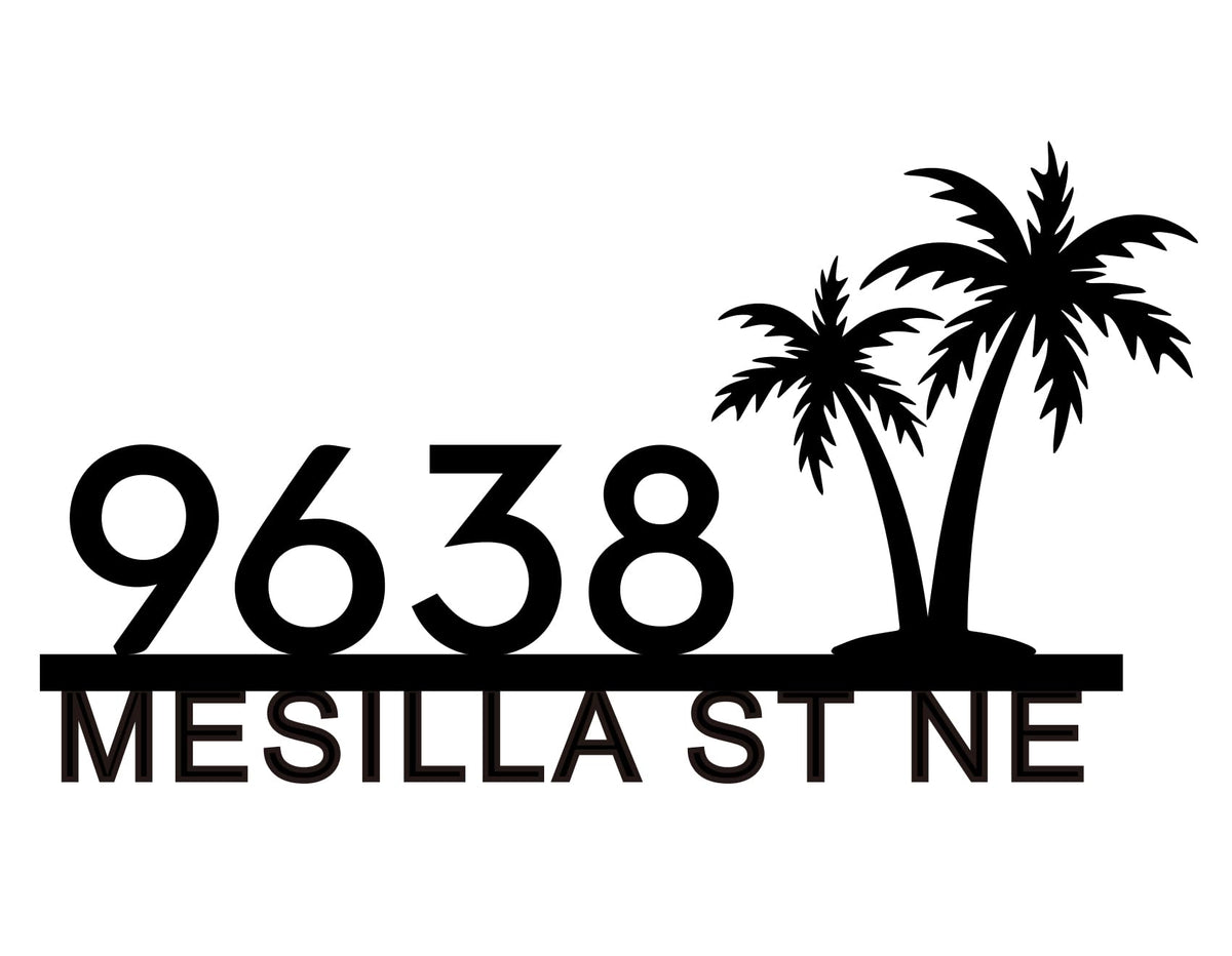 Personalized palm tree house number sign in metal