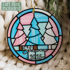 Personalized pride ornament showing space for name and year