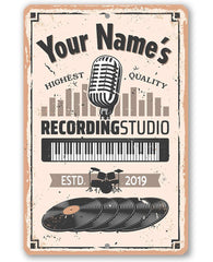 Personalized recording studio sign with name for indoor outdoor display