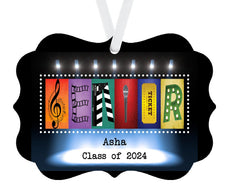 Personalized Senior Drama Theater Ornament 3x4 inch metal single sided with white ribbon