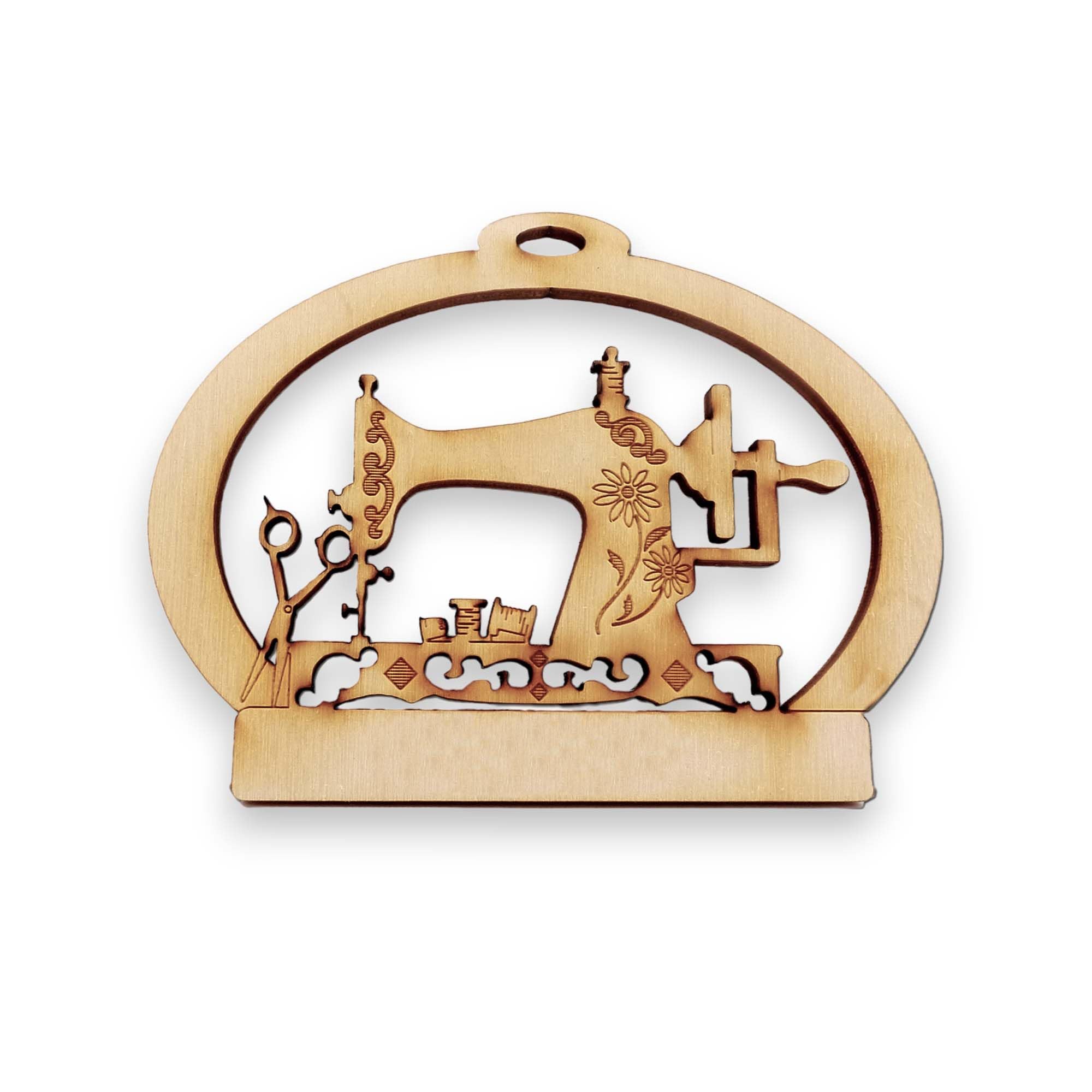 Personalized Sewing Machine Ornament handmade in South Carolina from Birch Wood