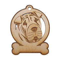 Personalized Shar Pei Ornament engraved wood keepsake