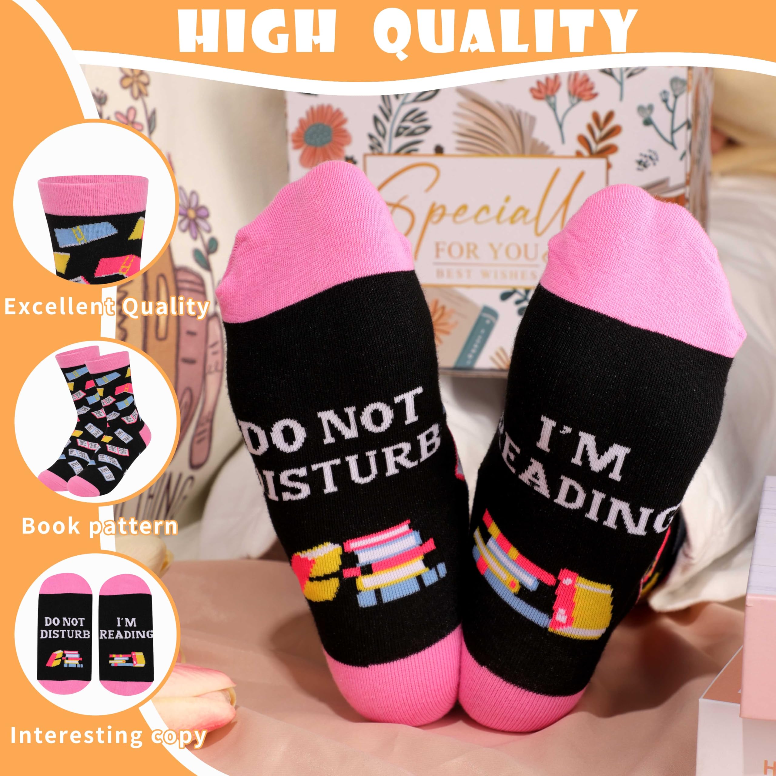 personalized pink socks for book lovers