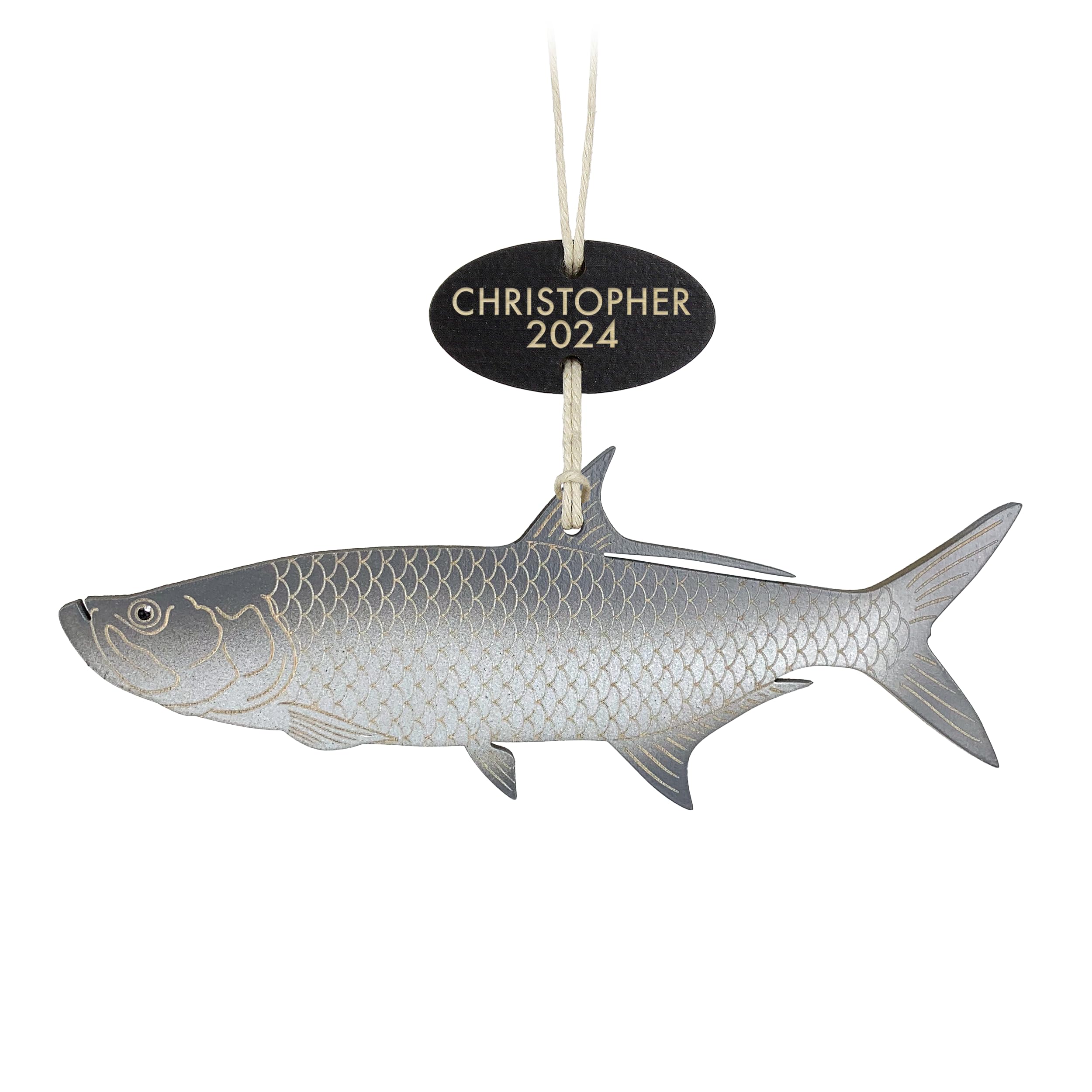 Personalized tarpon fish ornament on 1/8 inch birch wood