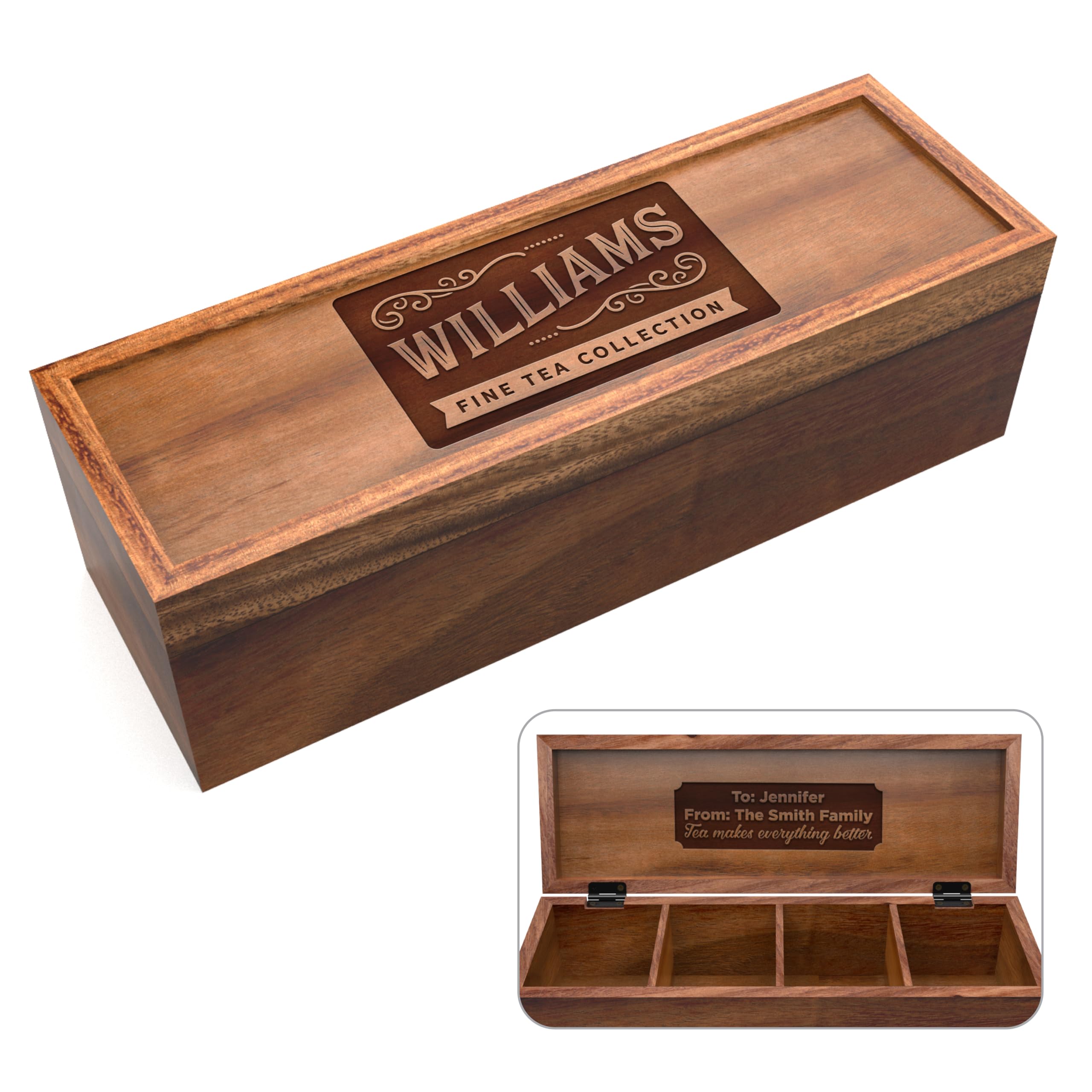 Personalized Tea Box in elegant wood with five compartments