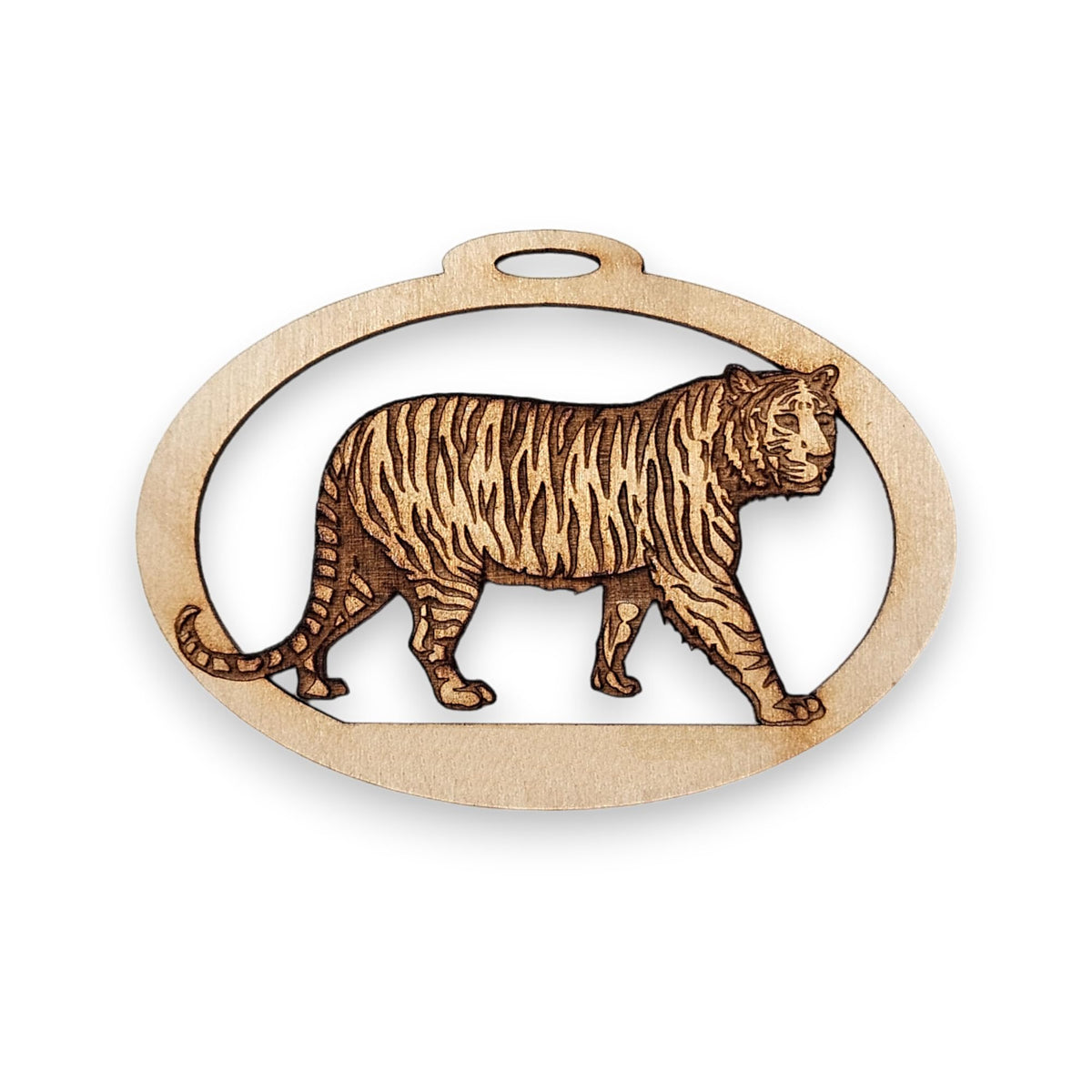 Personalized Tiger Ornament handcrafted in South Carolina studio from birch wood