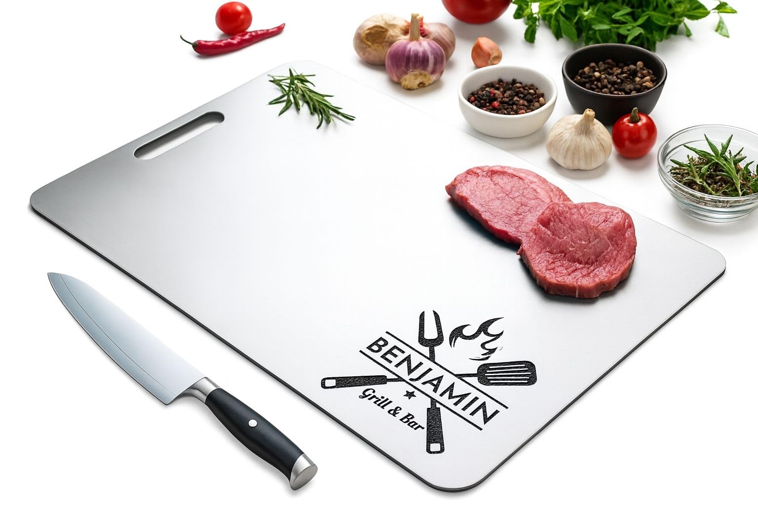 Personalized titanium cutting board with custom engraving