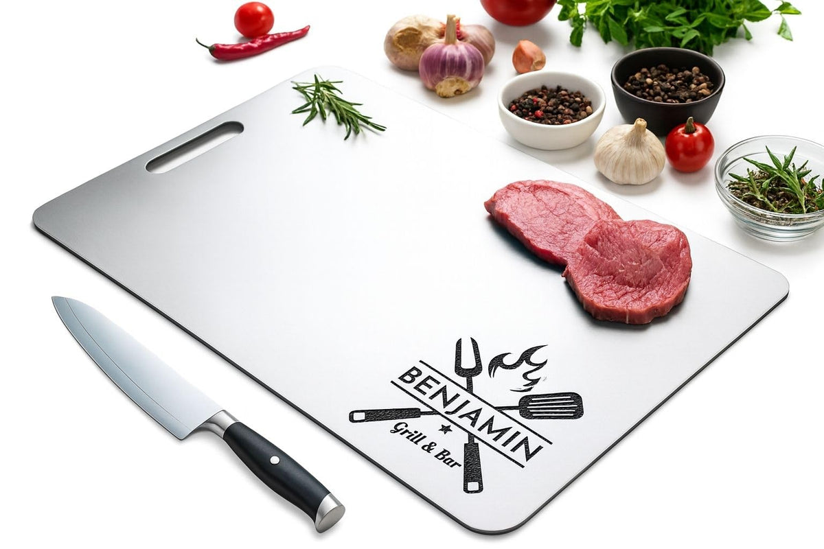 Personalized titanium cutting board with custom engraving
