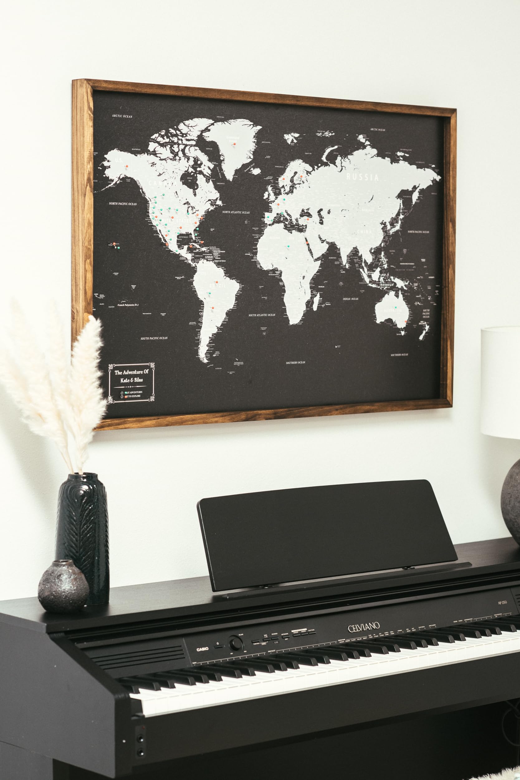 Personalized travel map with push pins included