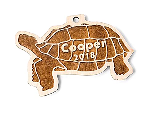 Personalized turtle Christmas ornament carved from birch wood