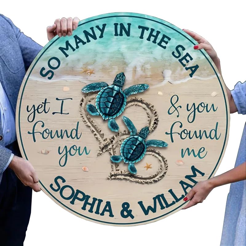 Personalized turtle couple sign made from Paulownia wood