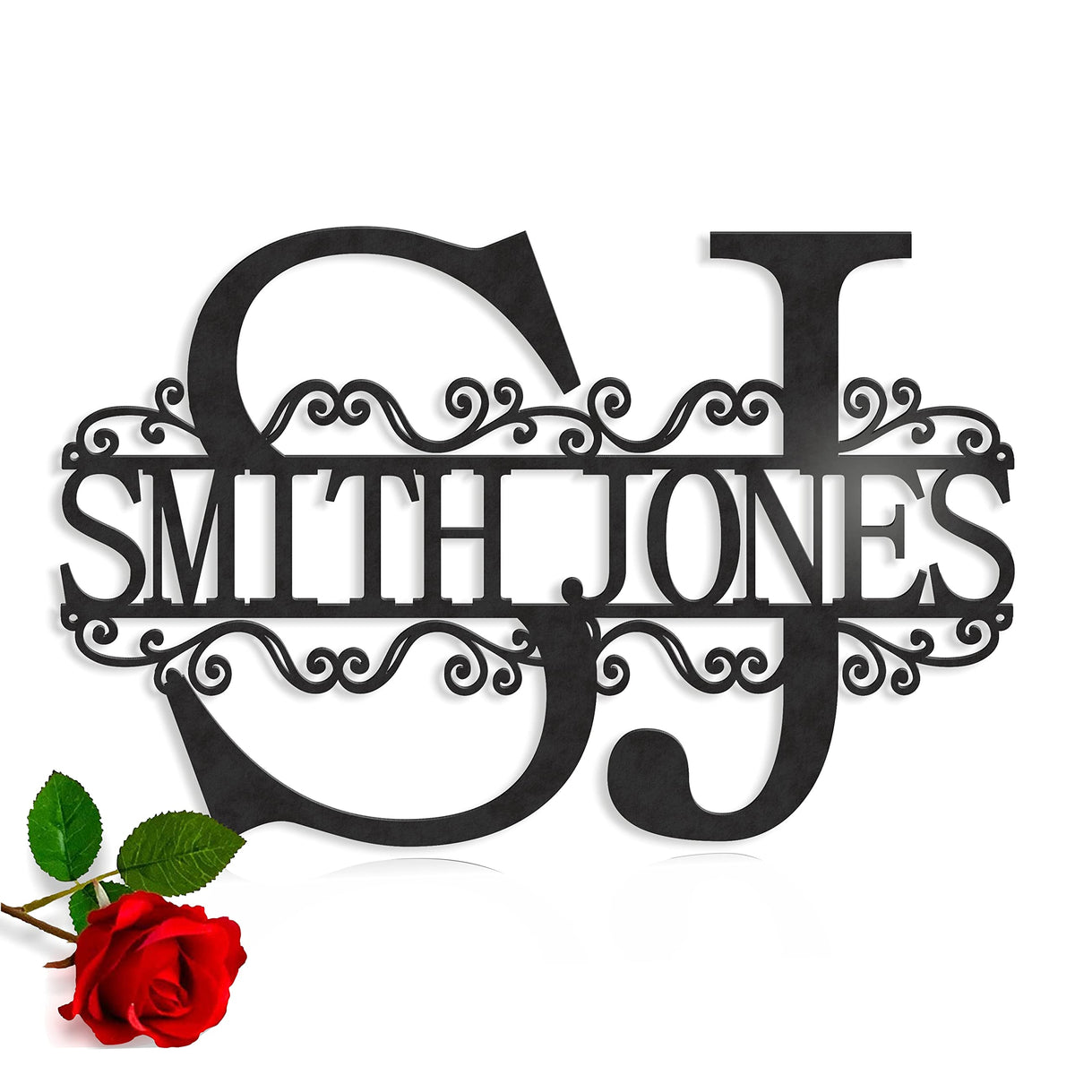 Personalized two-letter split initial wall monogram in metal