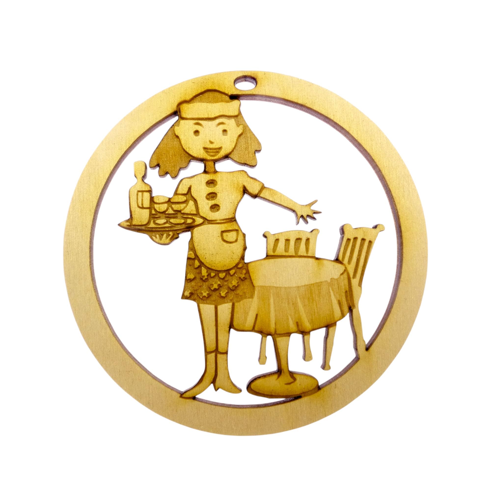 Personalized Waitress Ornament handmade from birch wood