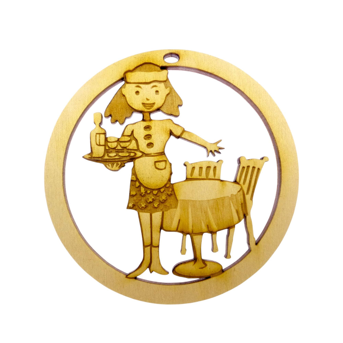 Personalized Waitress Ornament handmade from birch wood