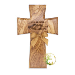 Personalized olive wood wall cross with carved inscription
