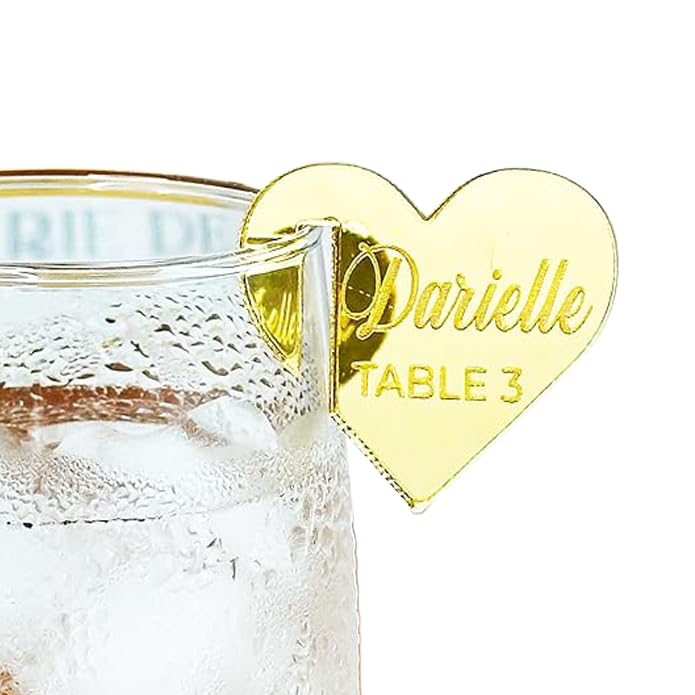 Personalized Wedding Acrylic Drink Tags in Gold Mirror