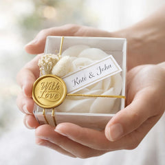 Personalized wedding favor candle with name and date