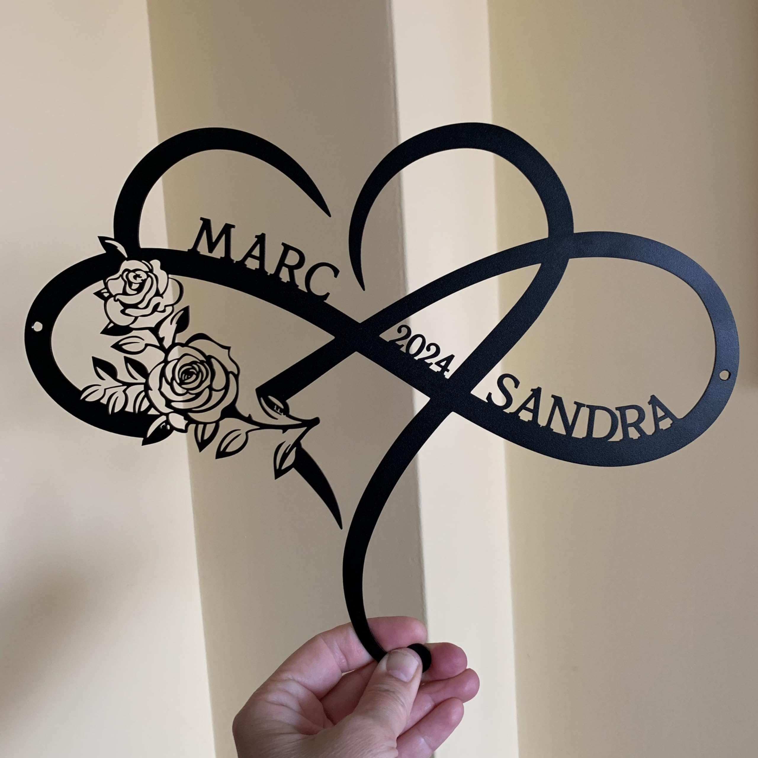 Custom Infinity Heart Sign with Roses gold metal wall art plaque 26x30 cm