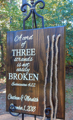 Three jute cords and a sign ready to hang