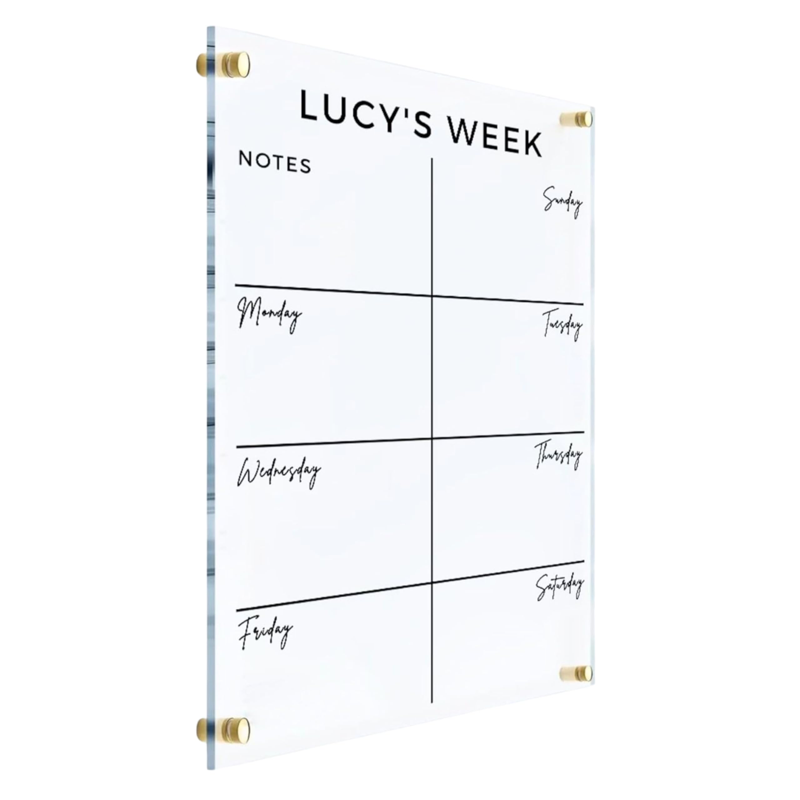 Personalized Weekly Planner Acrylic reusable dry erase surface