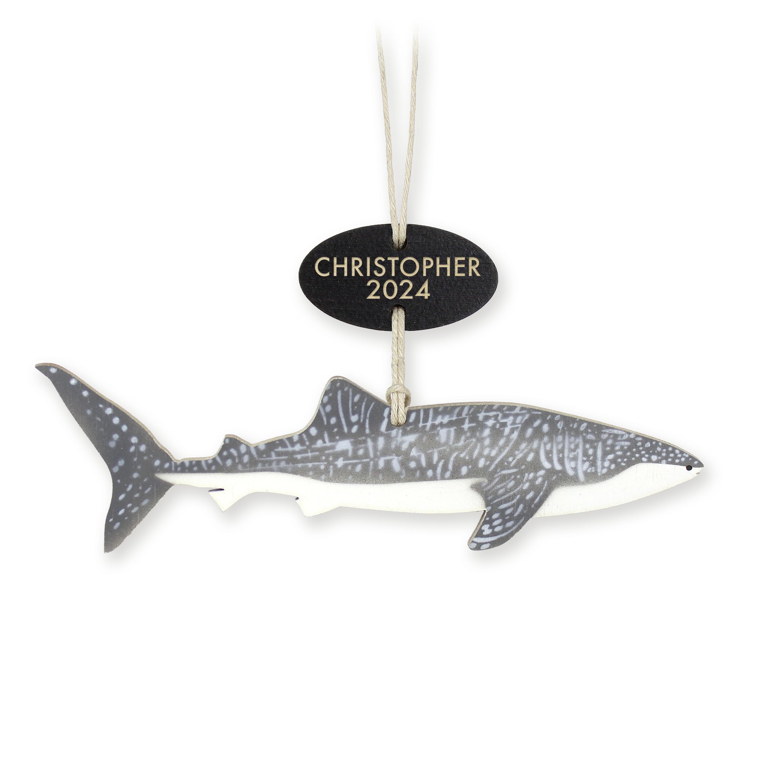 Personalized Whale Shark Christmas Ornament crafted from Baltic birch wood