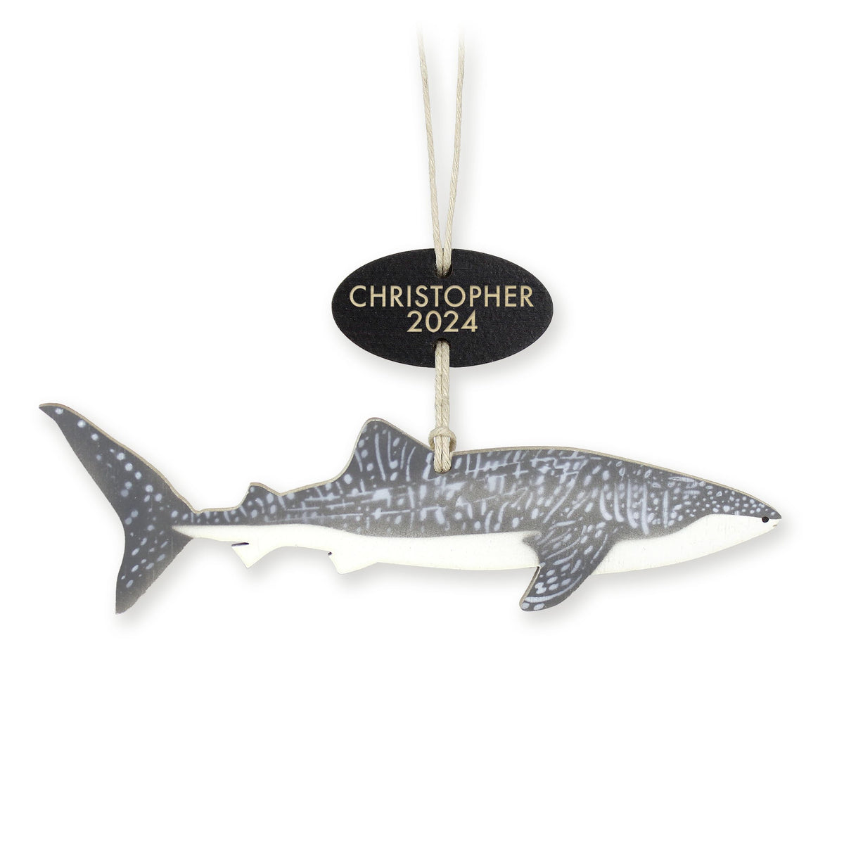 Personalized Whale Shark Christmas Ornament crafted from Baltic birch wood