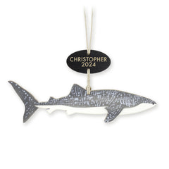 Personalized Whale Shark Christmas Ornament crafted from Baltic birch wood