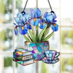 Personalized window hanging sun catcher with stained glass look