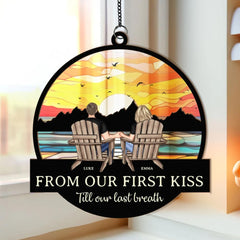 Personalized window hanging suncatcher ornament with two-layer wood and acrylic design 4 inch size