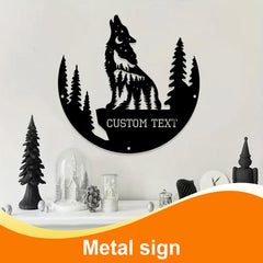Moon stars wolves and trees cut-out design detail
