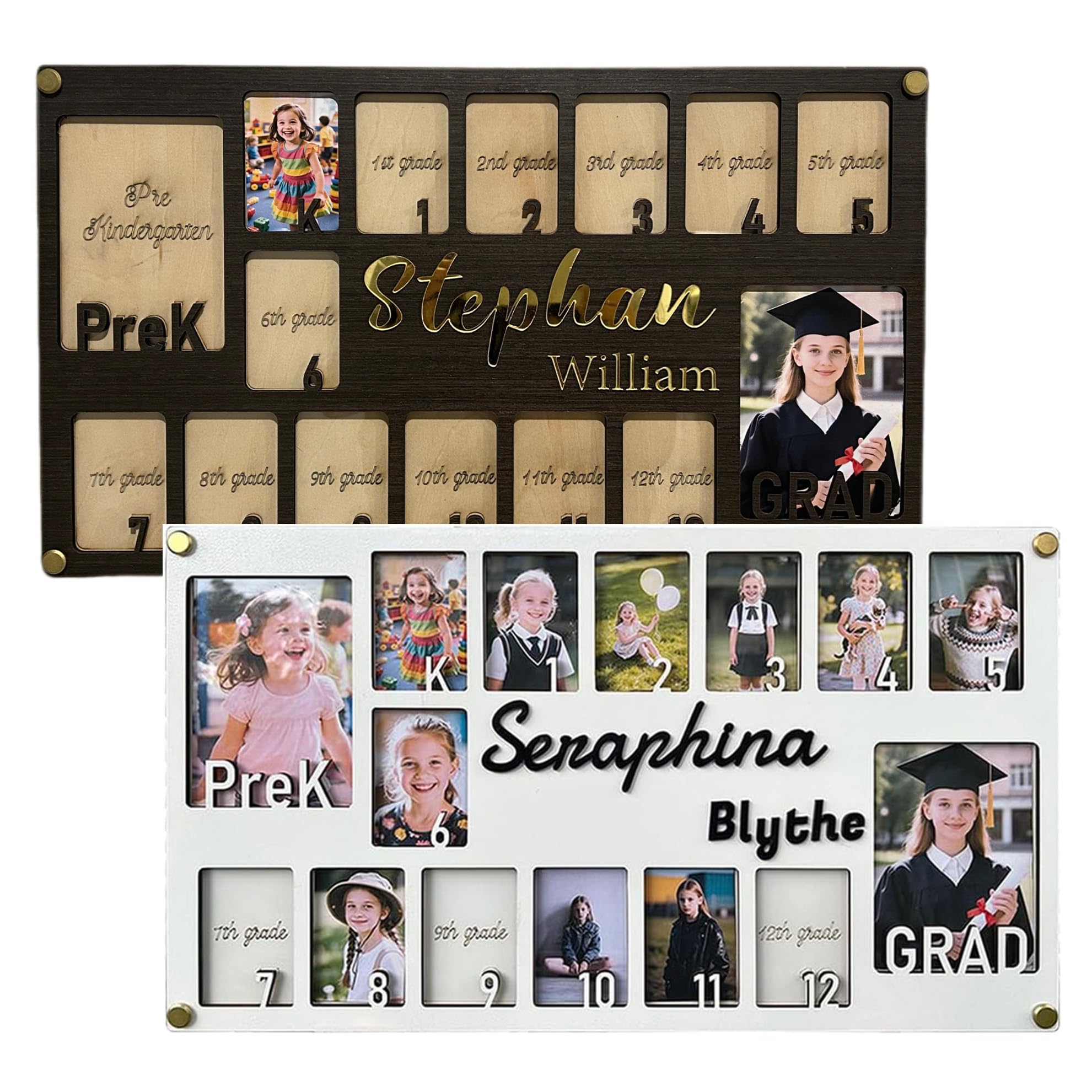 Personalized wooden school timeline picture frame front view