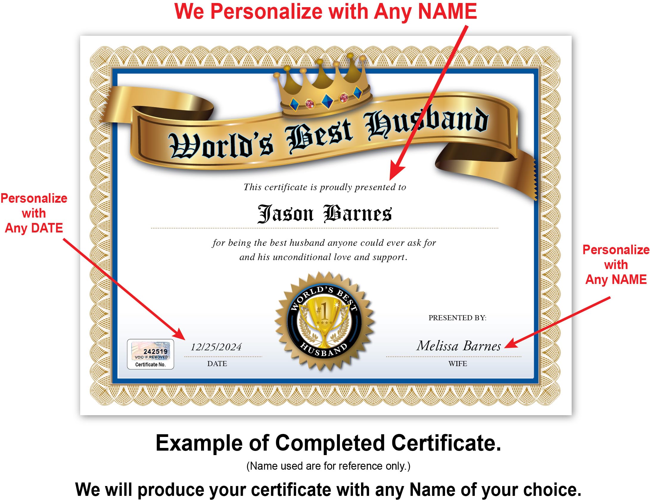 Certificate printed on heavy card stock 8.5 by 11 inches