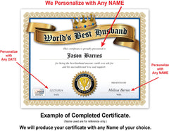 Certificate printed on heavy card stock 8.5 by 11 inches