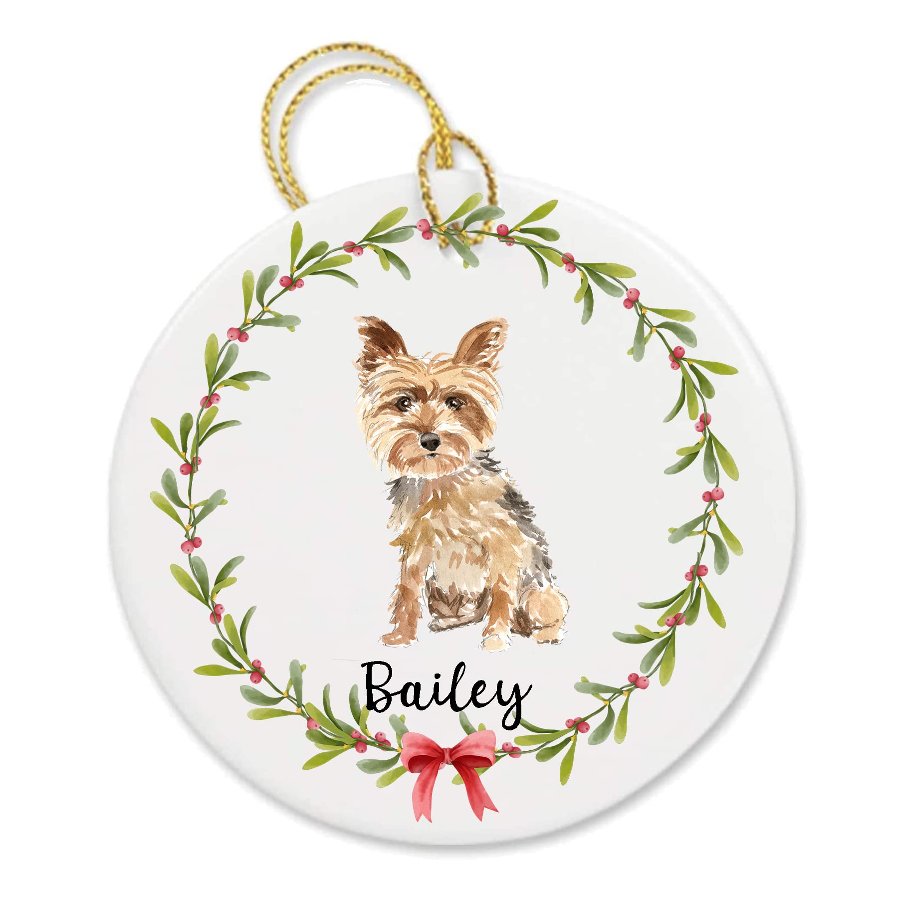 Personalized Yorkie ornament featuring a Yorkshire Terrier porcelain ornament