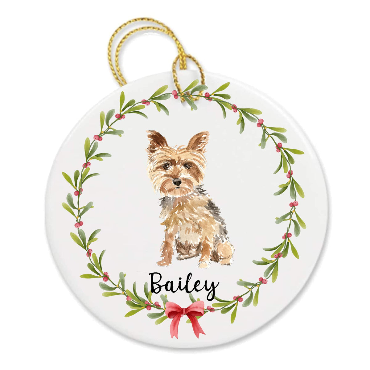 Personalized Yorkie ornament featuring a Yorkshire Terrier porcelain ornament