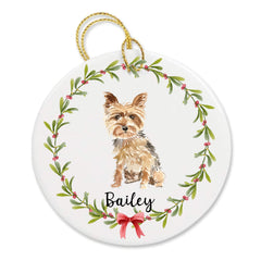 Personalized Yorkie ornament featuring a Yorkshire Terrier porcelain ornament