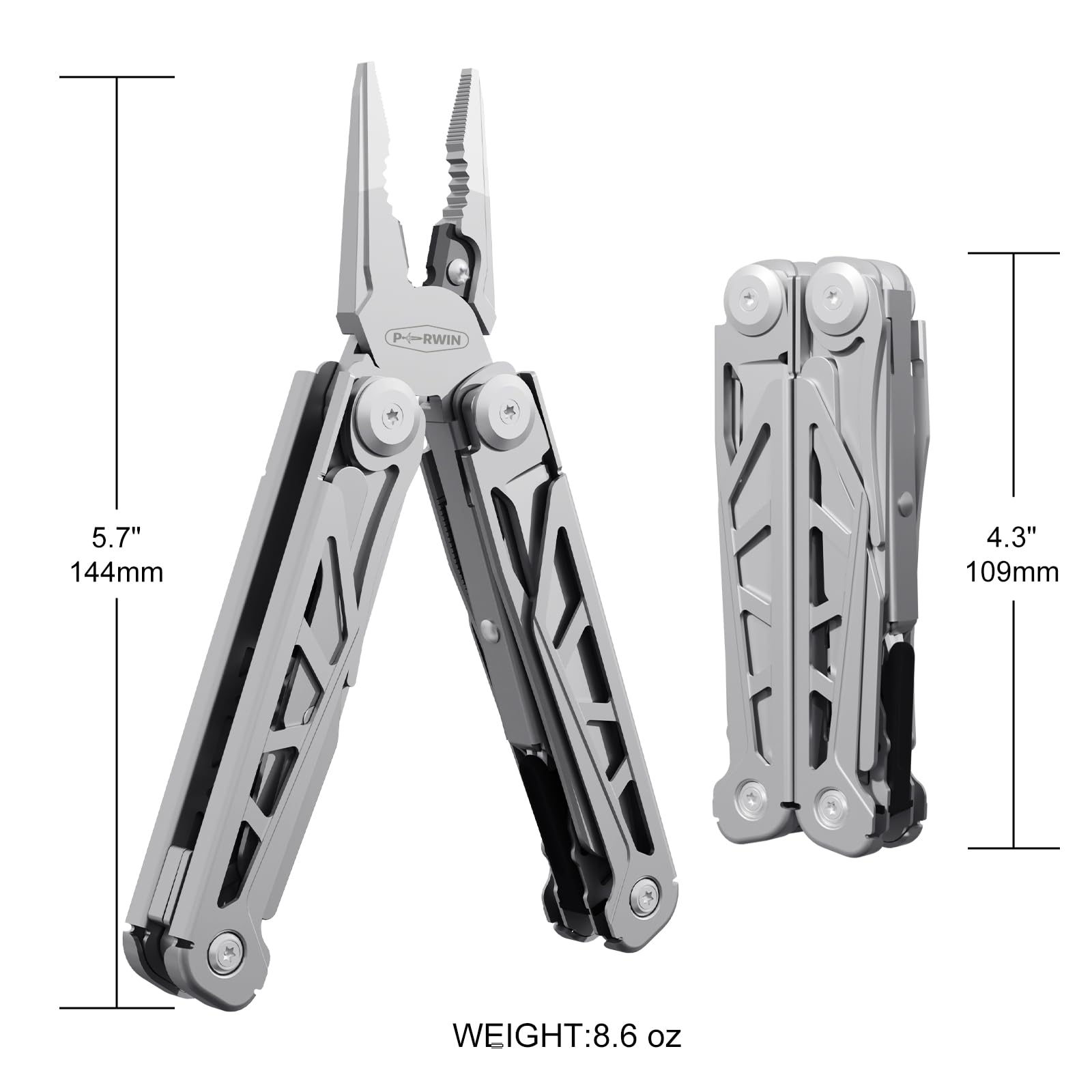 Pliers and multiple tools arranged in PERWIN Multitool