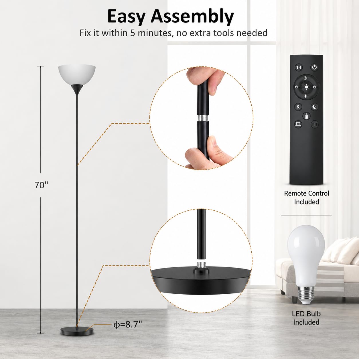 PESRAE floor lamp remote control range up to 49 ft