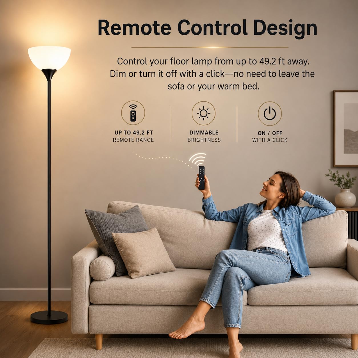 PESRAE torchiere floor lamp remote control bulb included