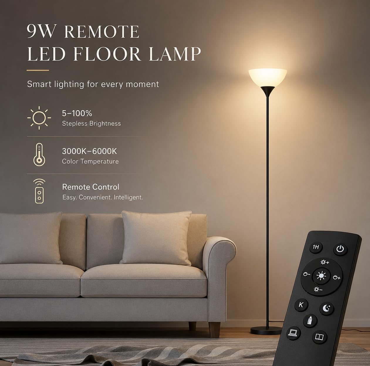PESRAE floor lamp magnetic remote storage on lamp