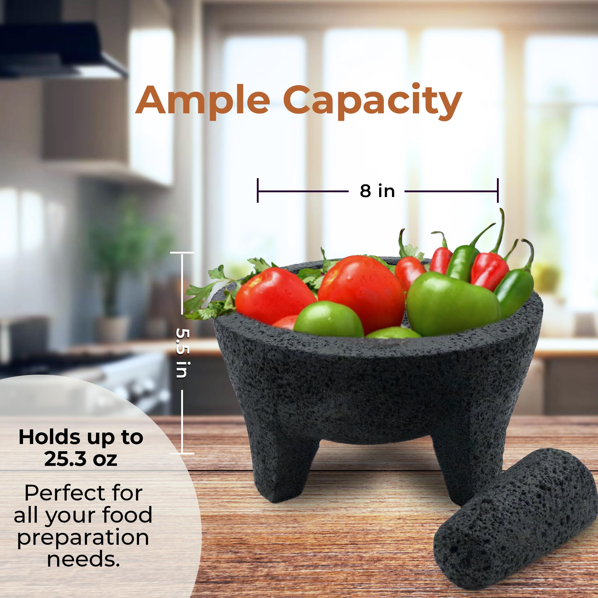 Large pestle included with mortar and pestle set