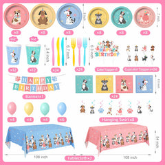 Napkins and cups included with two styles for dog party