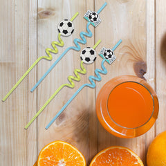 Colorful mix yellow and blue soccer straws for kids party