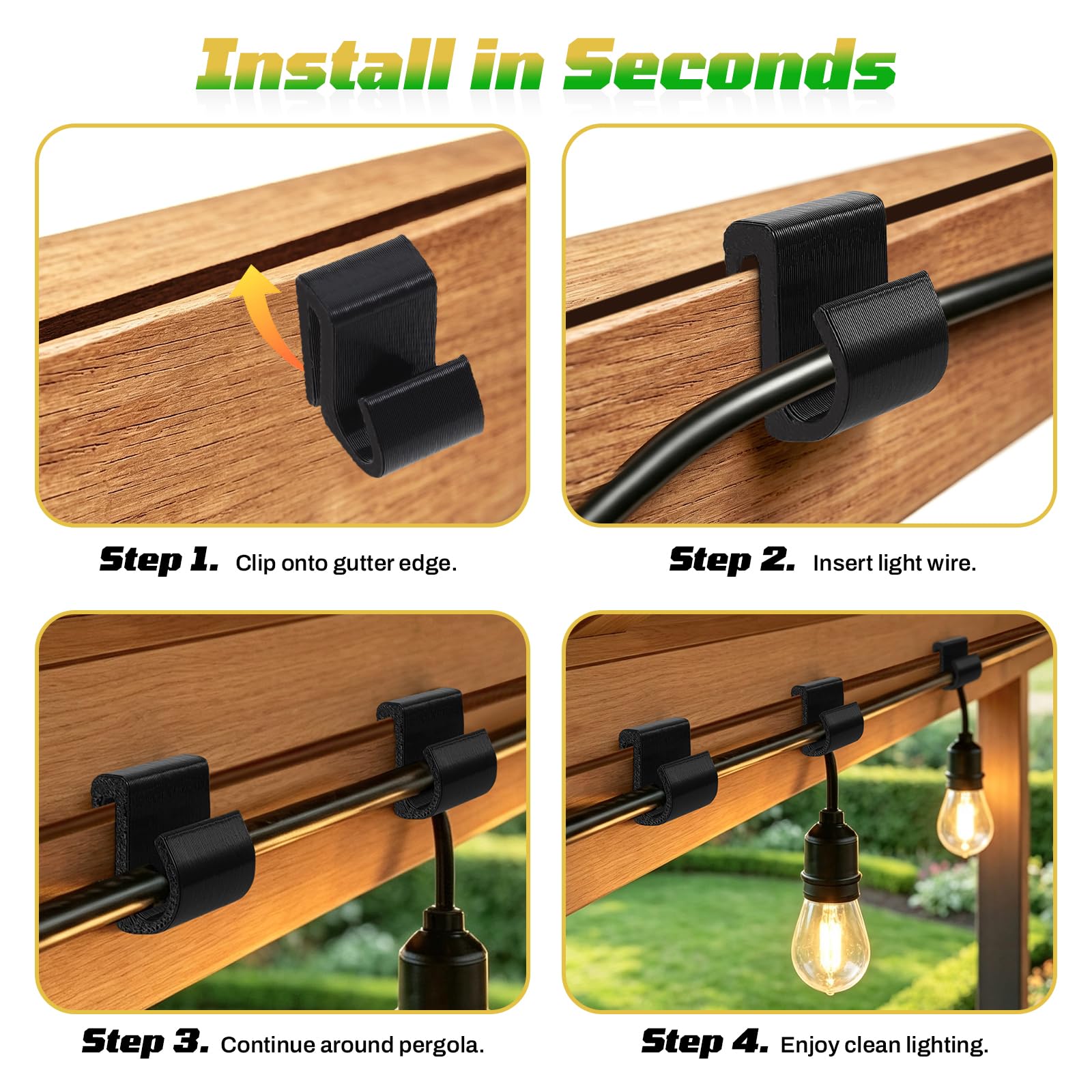U-shaped gutter edge clip holds 3-8 mm wires