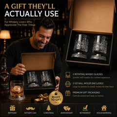 360 degree rotating base on spinning whiskey glass