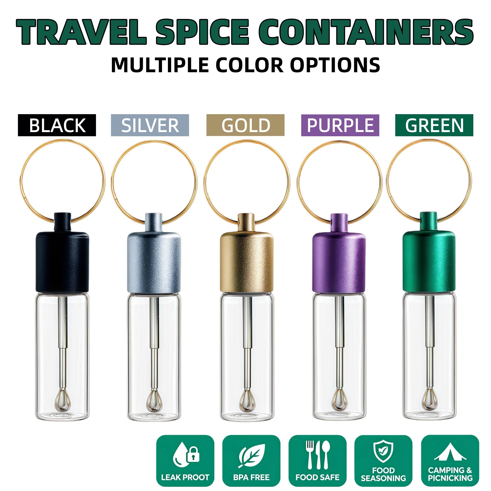 Petrip spice jars with spoon shown for hygienic dosing