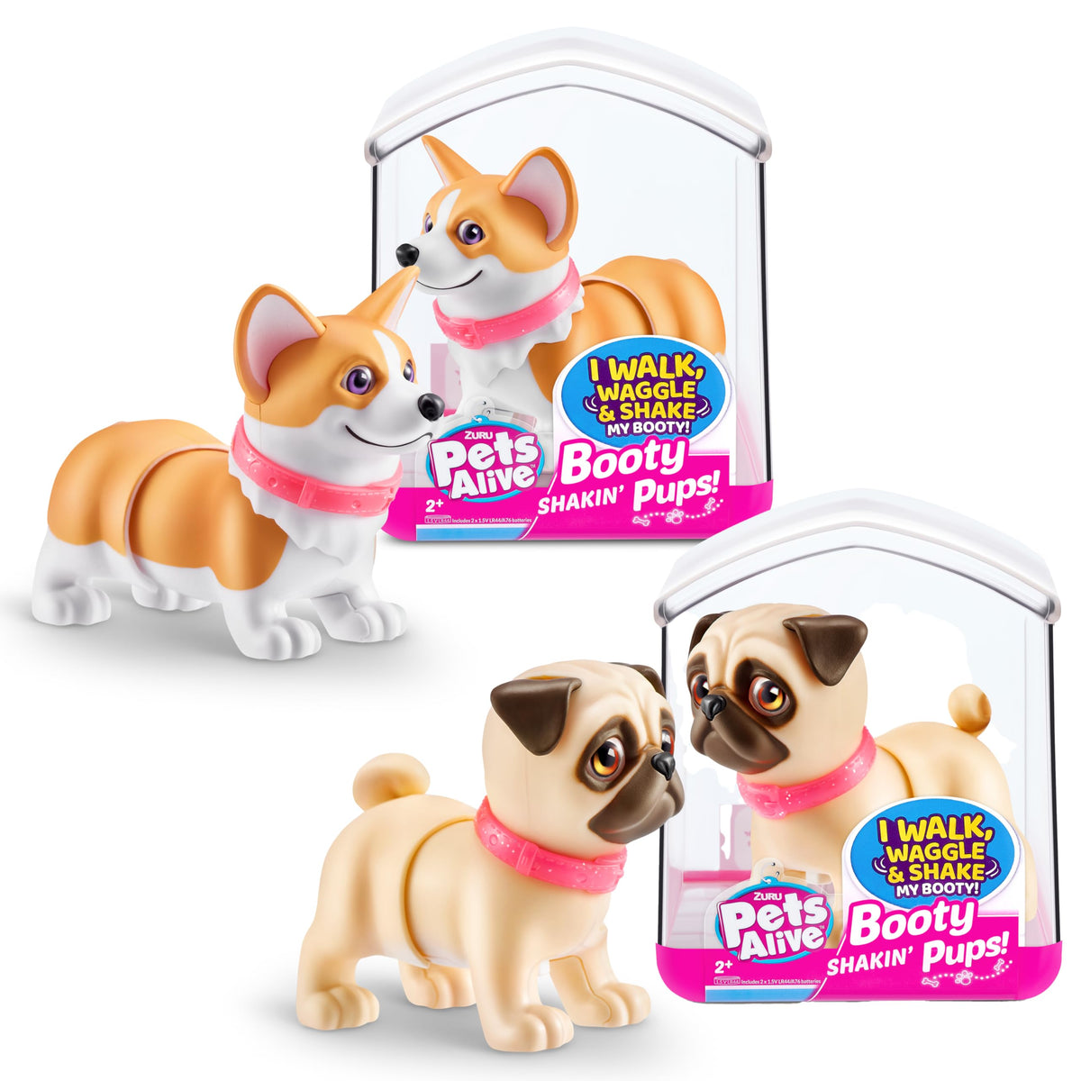 Pets Alive Booty Shakin' Pups corgi and pug 2 pack set