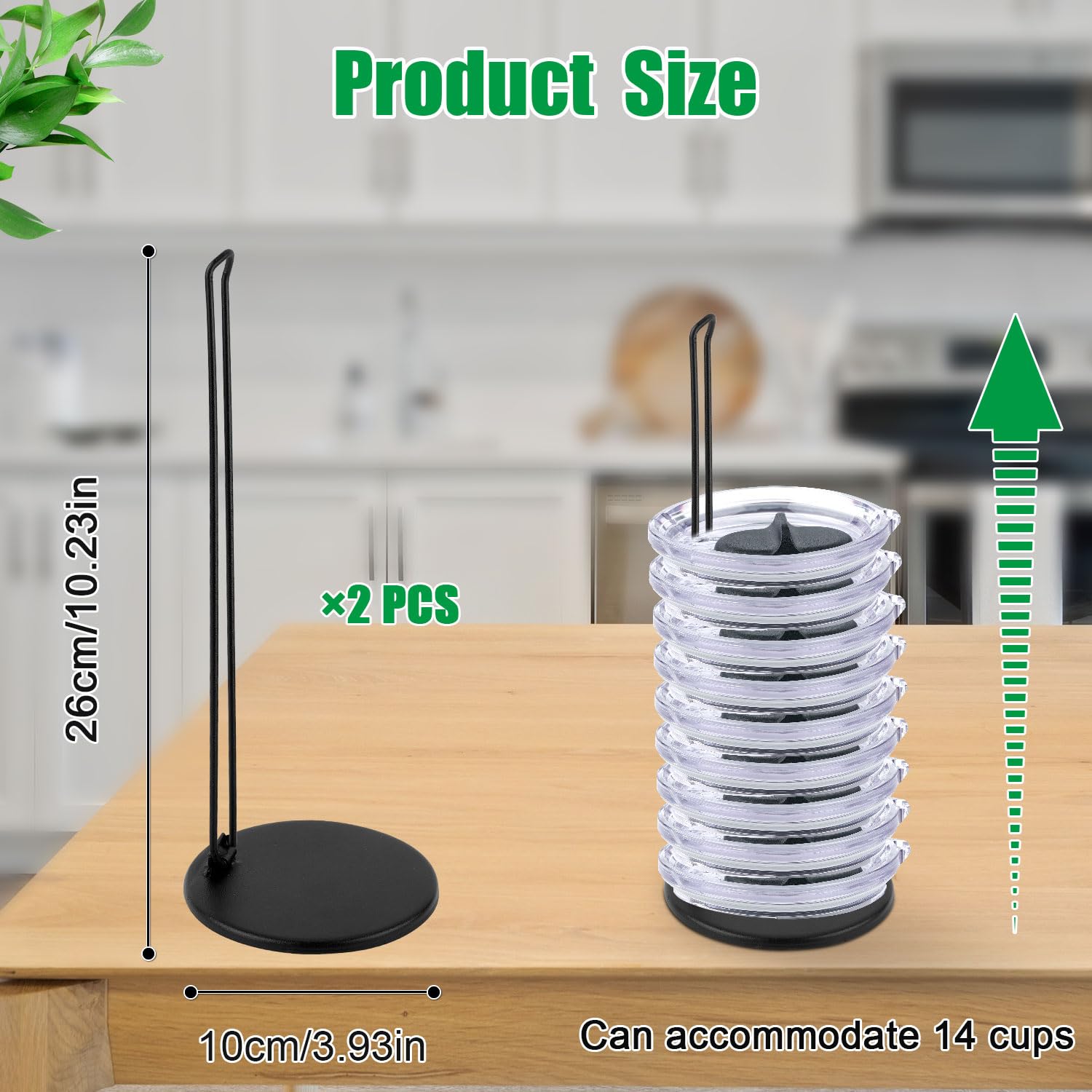 two black metal tumbler lid organizers on countertop
