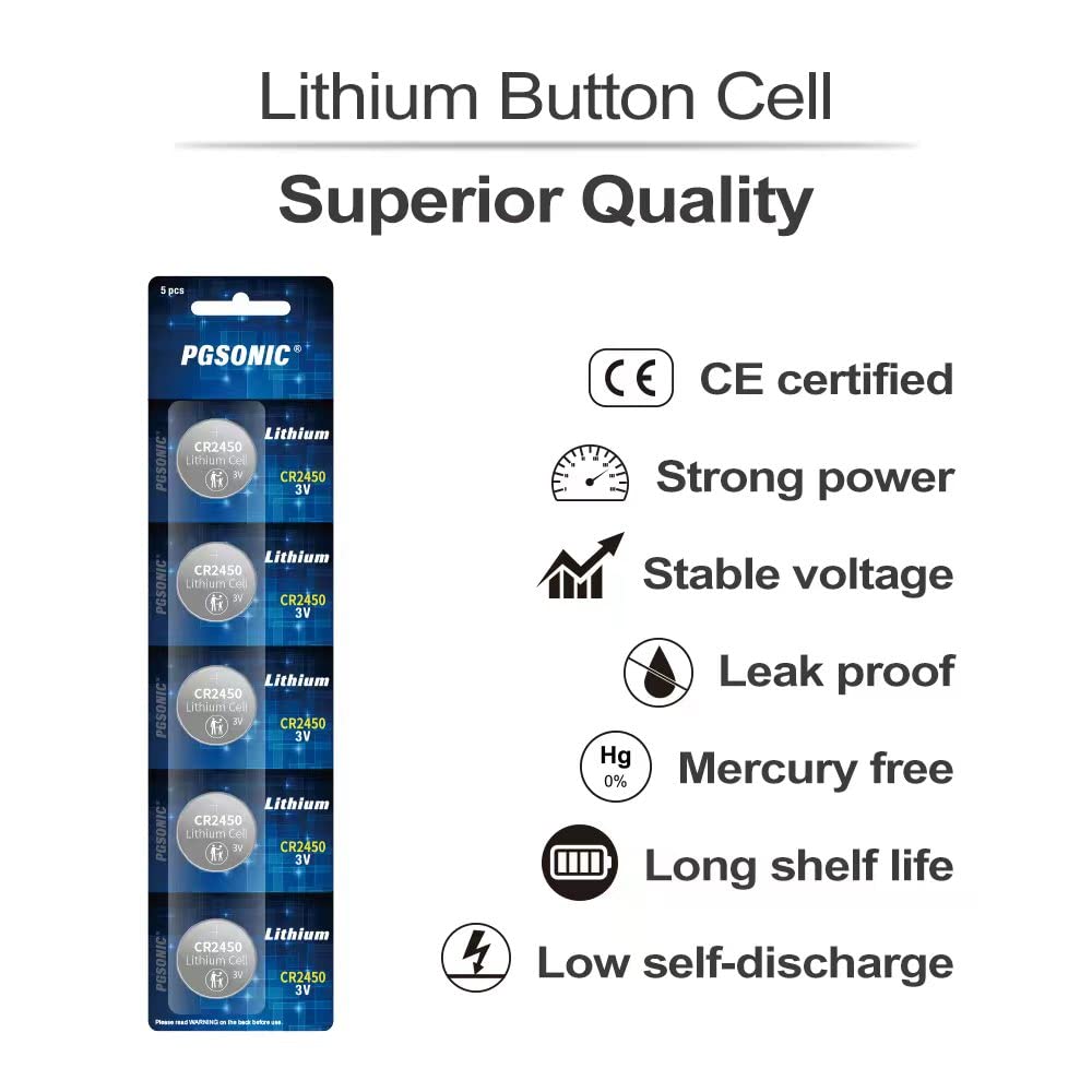 PGSONIC CR2450 3V lithium coin battery set for devices and gadgets
